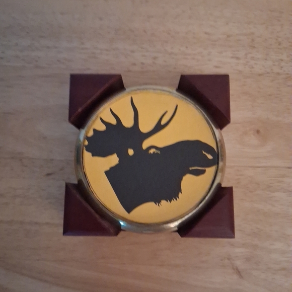 Moose Silhouette Coaster with Wooden Holder - Picture 1 of 4